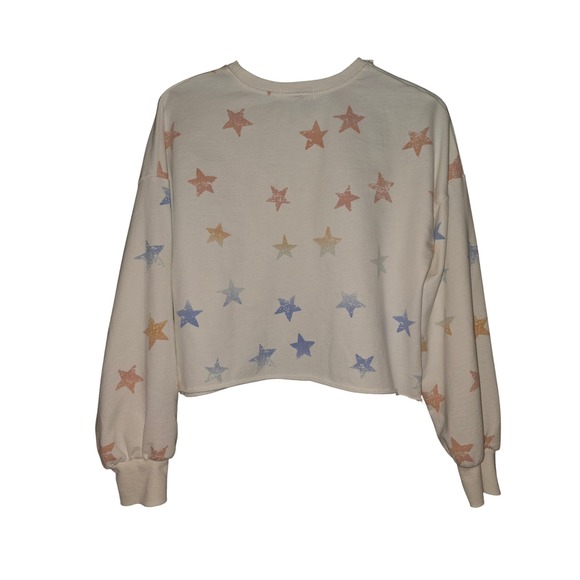 Z Supply Girls Cream Pastel Distressed Star Print Cropped Sweatshirt Size L - Picture 2 of 4